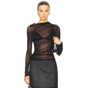 Enza Costa Long Sleeve Slash Top in Black Small New Womens Long Sleeve Blouse